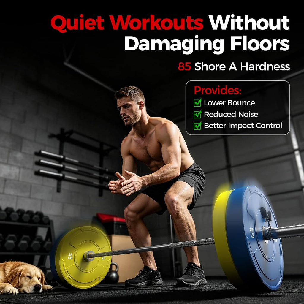 2-Inch Olympic Bumper Plates Set, 2pcs-35lb Colored Virgin Rubber Weight Barbell Plates for Strength Training, Home Gym Weightlifting
