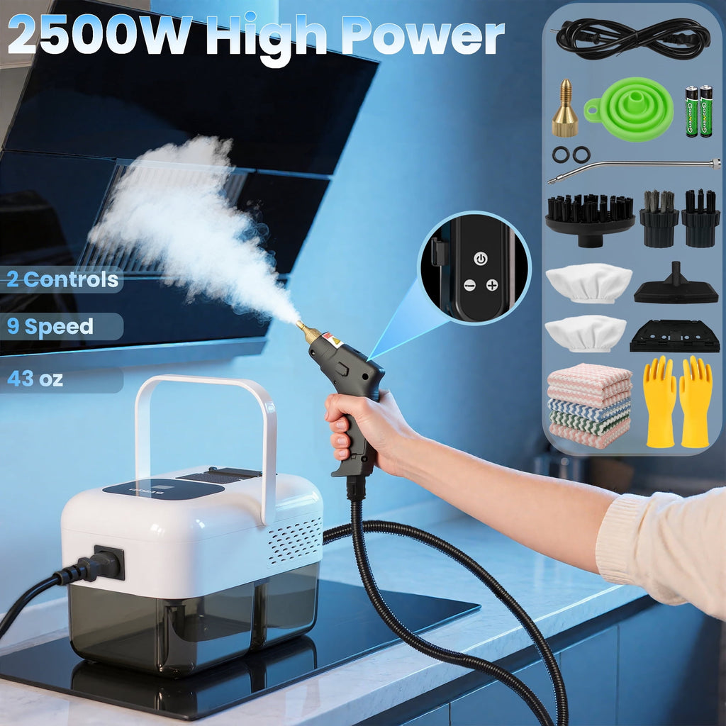 EZBY Steam Cleaner,Handheld Steam Cleaners for Home Use,9-Level Adjustable Handle,Portable Steamer for Cleaning with 18 pcs Accessories for Car Detailing, Kitchen, Bathroom, Tile