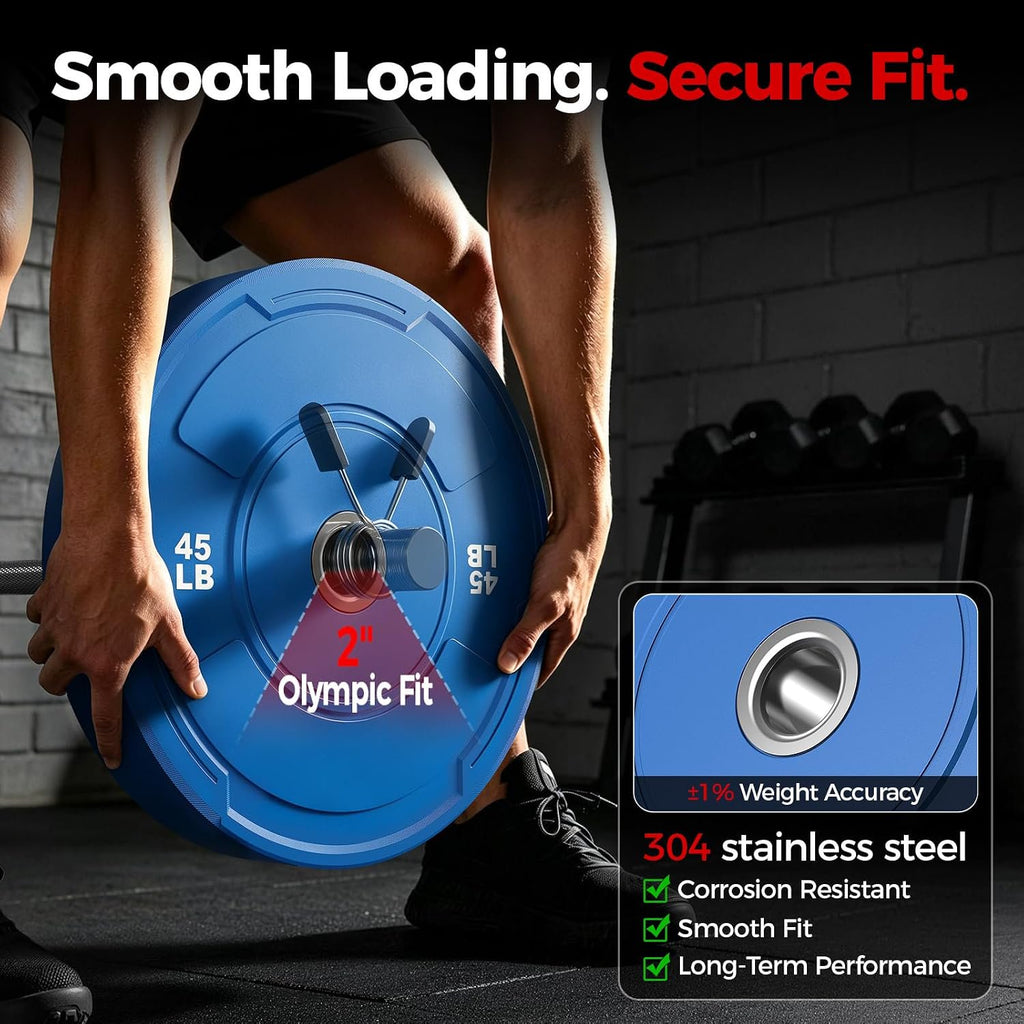 2-Inch Olympic Bumper Plates Set, 2pcs-35lb Colored Virgin Rubber Weight Barbell Plates for Strength Training, Home Gym Weightlifting