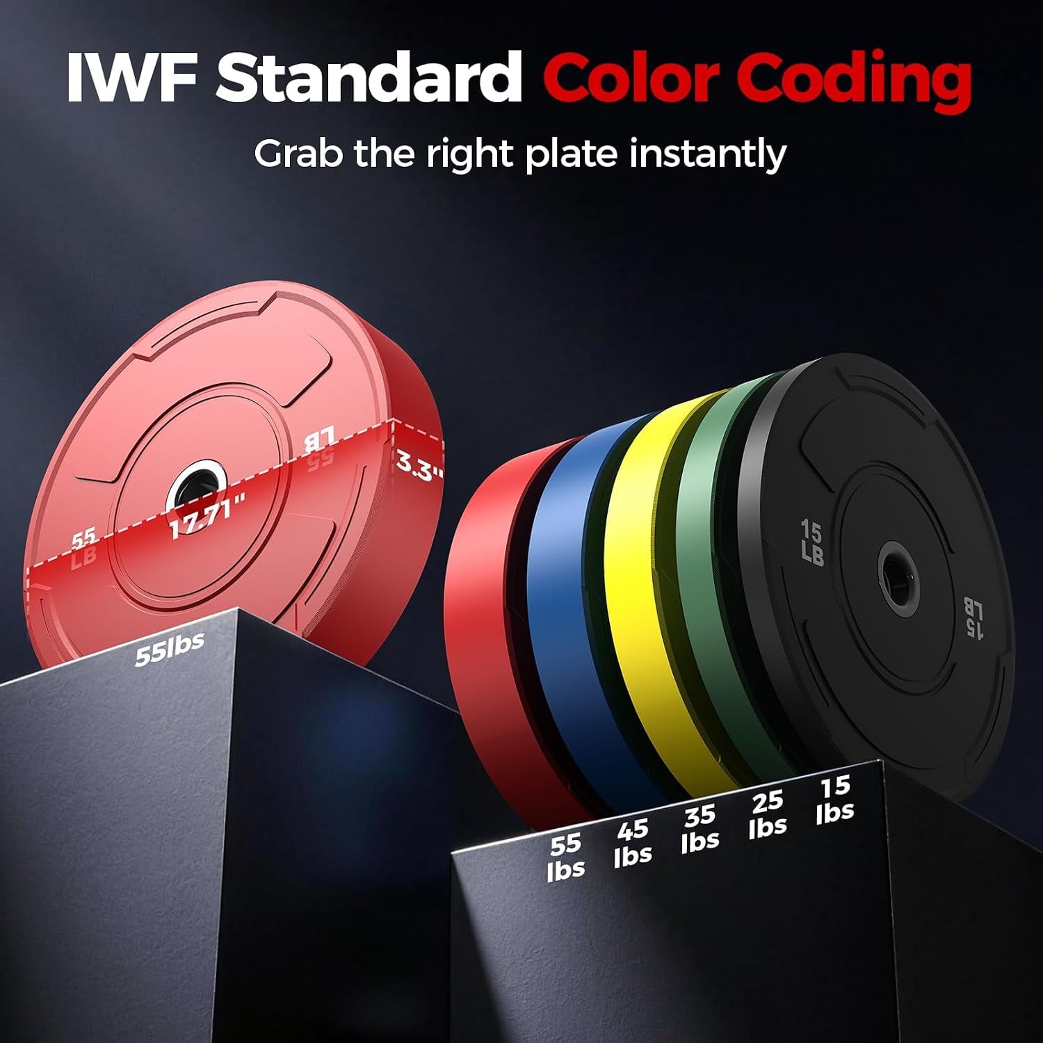 2-Inch Olympic Bumper Plates Set, 2pcs-35lb Colored Virgin Rubber Weight Barbell Plates for Strength Training, Home Gym Weightlifting